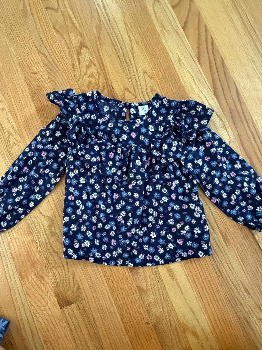 GAP Navy Floral Ruffle Yoke Blouse
